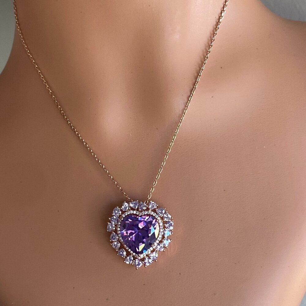 FAC Tanzanite AAA Cubic Zirconia Heart Rose Gold Necklace​